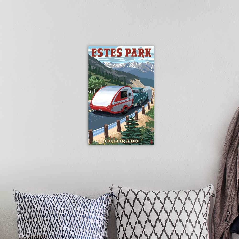 A bohemian room featuring Estes Park, Colorado - Retro Camper: Retro Travel Poster