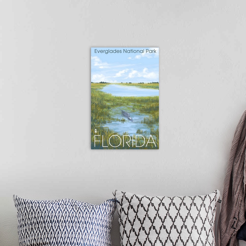 A bohemian room featuring Everglades National Park - Alligator: Retro Travel Poster