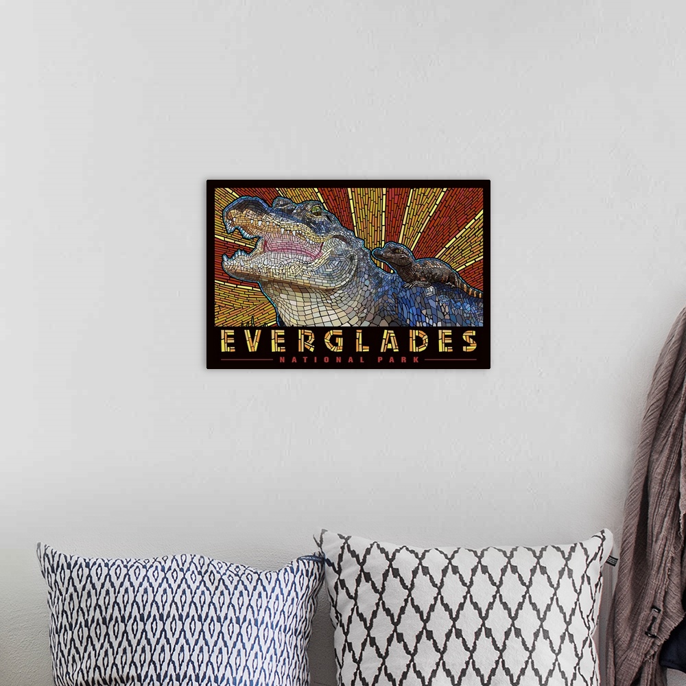 A bohemian room featuring Everglades National Park, Crocodile Mosaic: Graphic Travel Poster