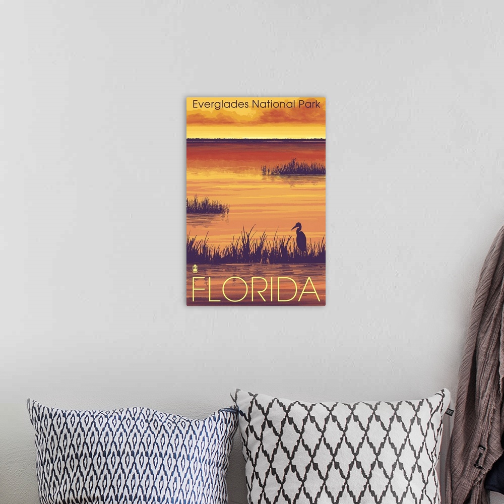 A bohemian room featuring Everglades National Park - Sunset: Retro Travel Poster