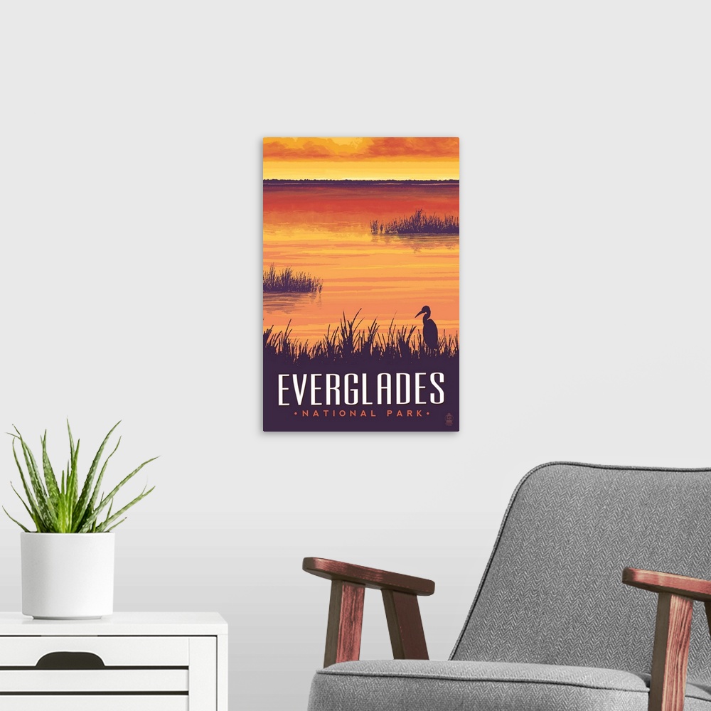 A modern room featuring Everglades National Park, Wetlands Silhouette: Graphic Travel Poster
