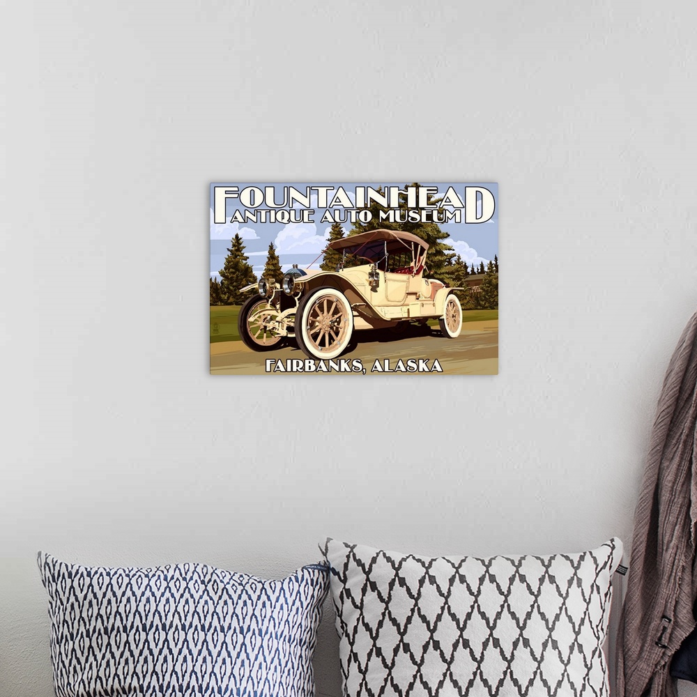 A bohemian room featuring Fairbanks, Alaska - Fountainhead Antique Auto Museum: Retro Travel Poster