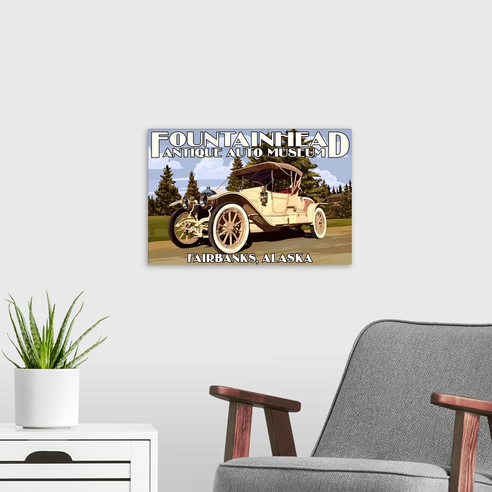 A modern room featuring Fairbanks, Alaska - Fountainhead Antique Auto Museum: Retro Travel Poster