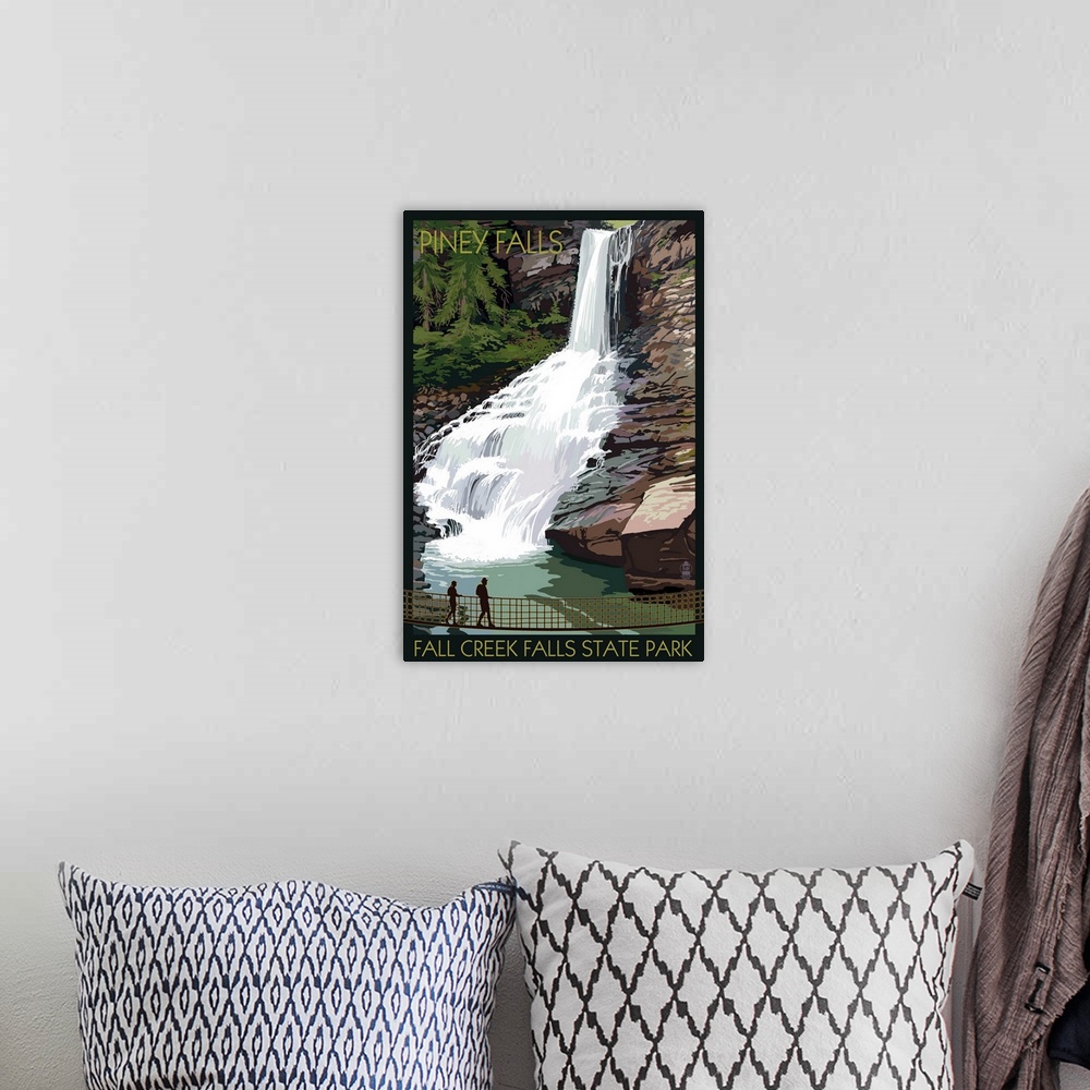 A bohemian room featuring Fall Creek Falls State Park, Tennessee - Piney Falls: Retro Travel Poster