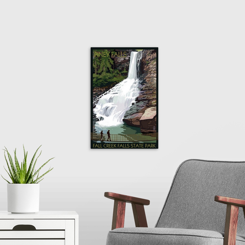 A modern room featuring Fall Creek Falls State Park, Tennessee - Piney Falls: Retro Travel Poster