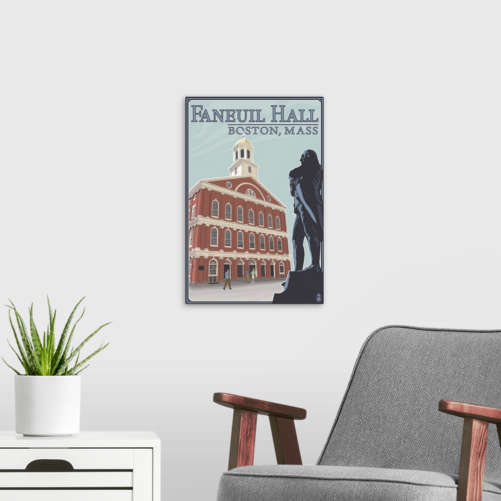 A modern room featuring Faneuil Hall - Boston, MA: Retro Travel Poster