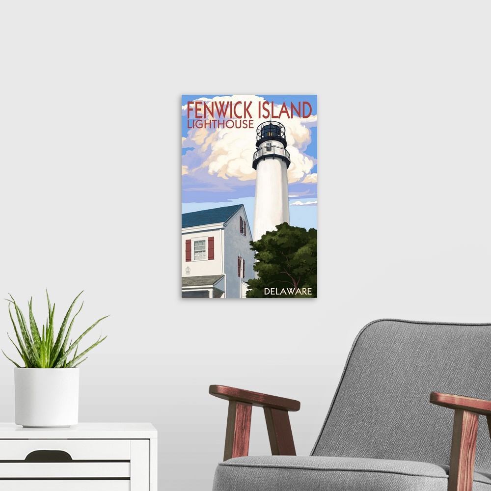 A modern room featuring Fenwick Island, Delaware - Lighthouse: Retro Travel Poster