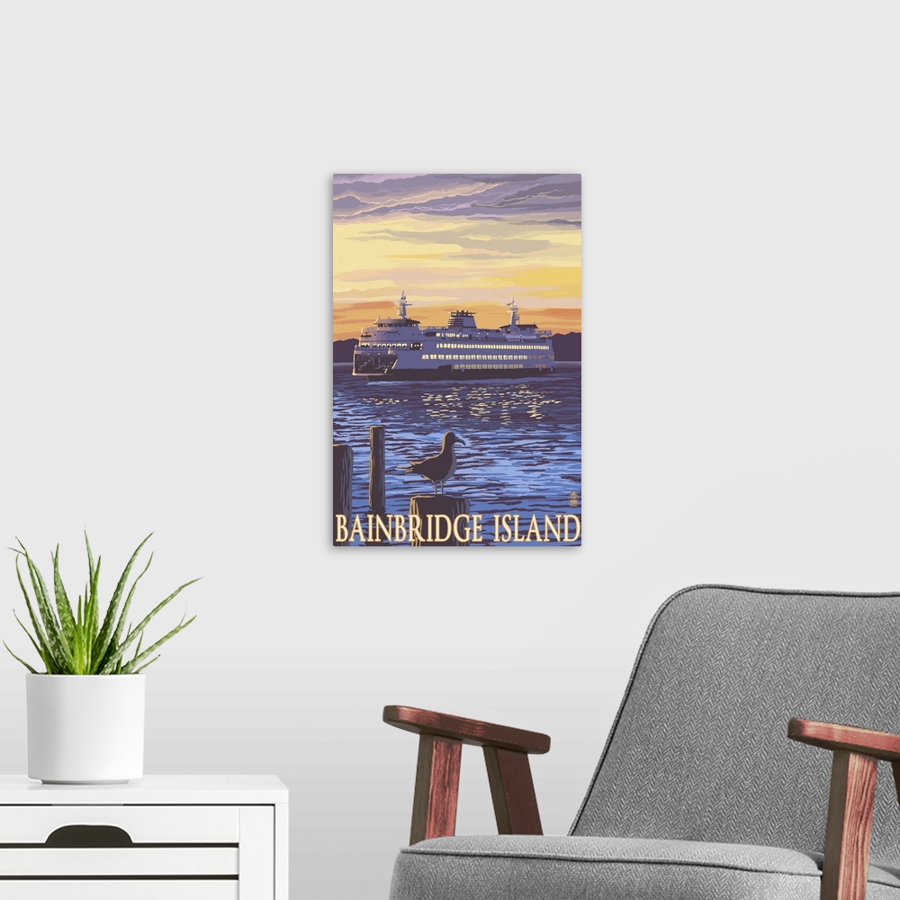 A modern room featuring Ferry and Sunset, Bainbridge Island, Washington