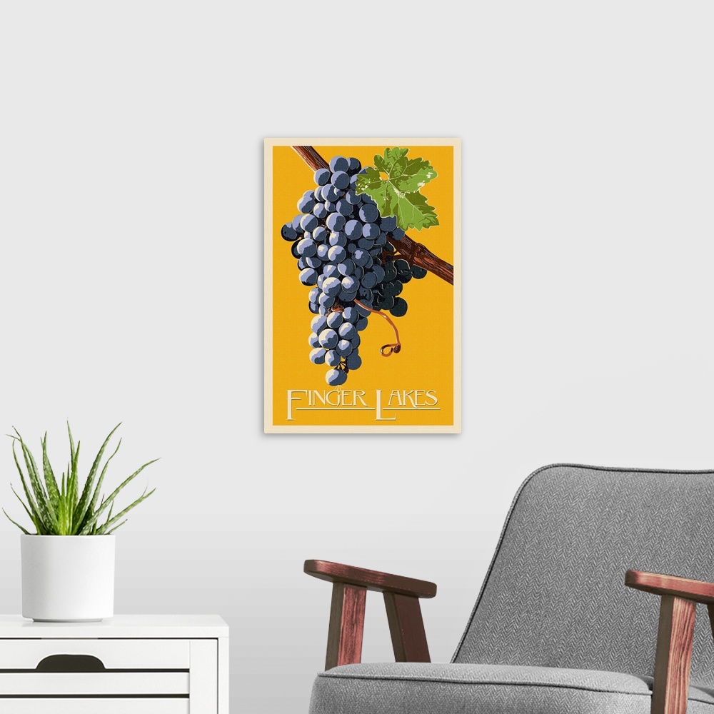 A modern room featuring Finger Lakes, New York, Wine Grapes, Letterpress