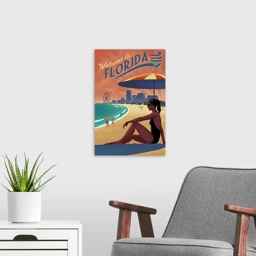A modern room featuring Florida - Beach Scene - Lithograph