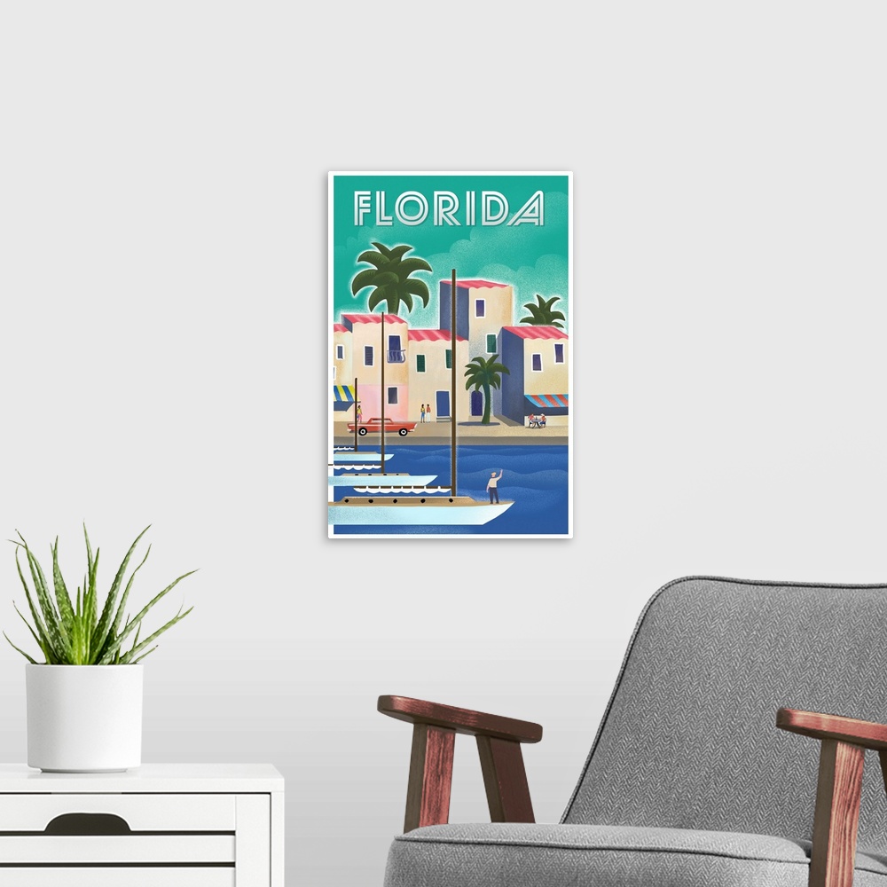 A modern room featuring Florida - Lithograph