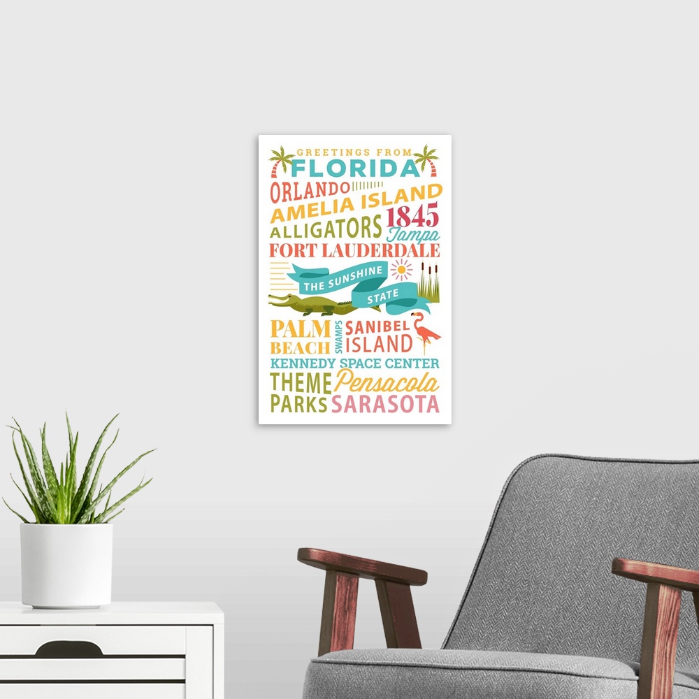 A modern room featuring Florida - Stacked Typography