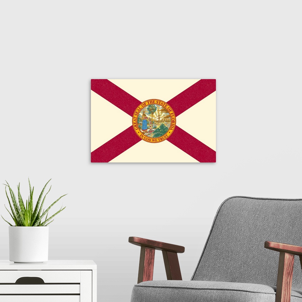 A modern room featuring Florida State Flag