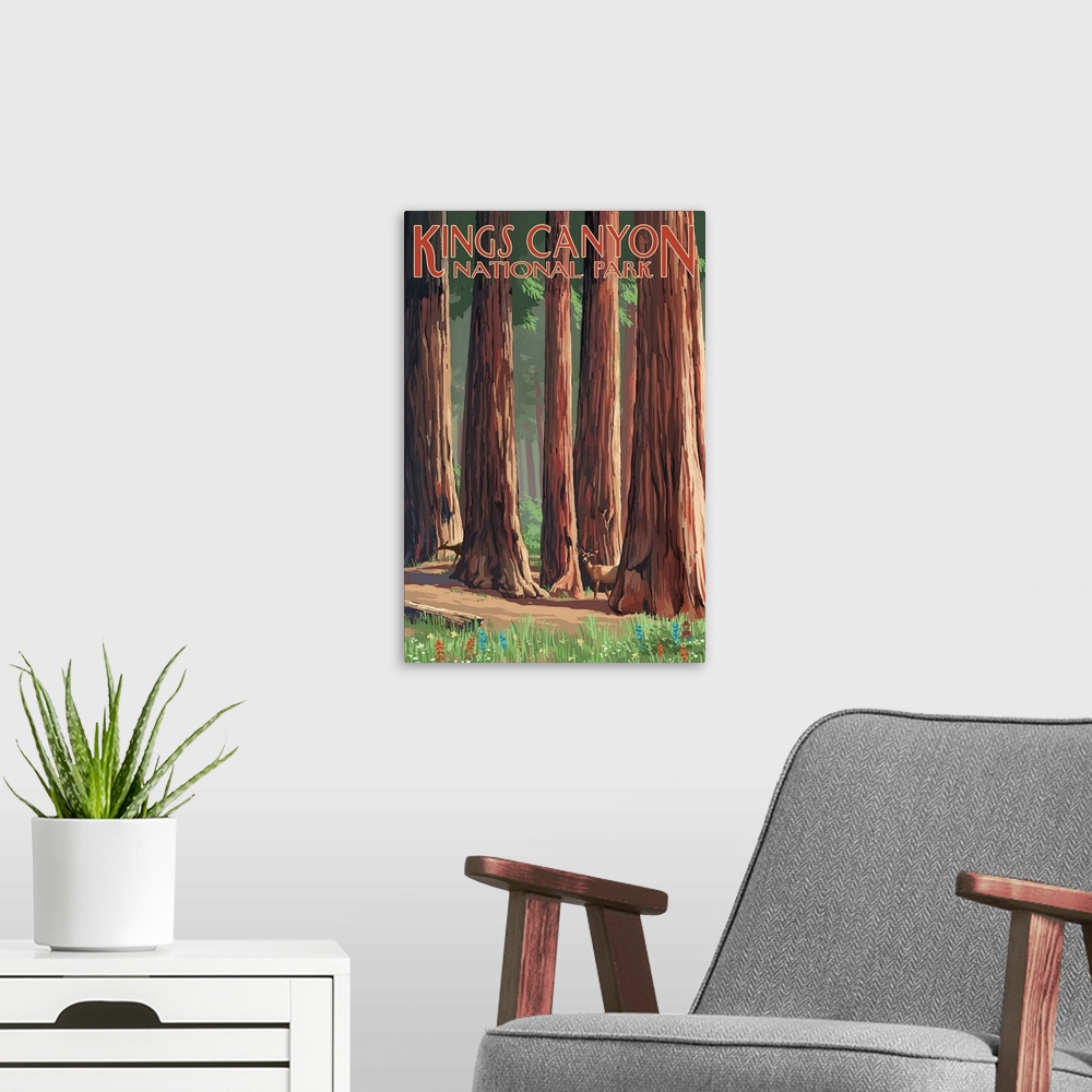 A modern room featuring Forest Grove in Spring - Kings Canyon National Park, California: Retro Travel Poster