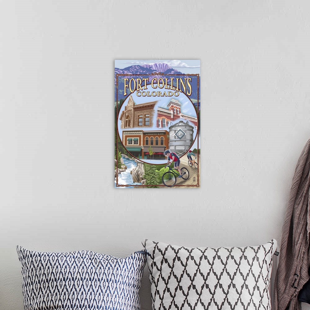 A bohemian room featuring Fort Collins, Colorado Scenes: Retro Travel Poster