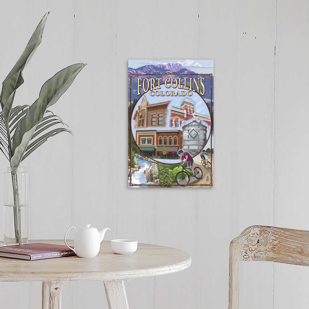 A farmhouse room featuring Fort Collins, Colorado Scenes: Retro Travel Poster