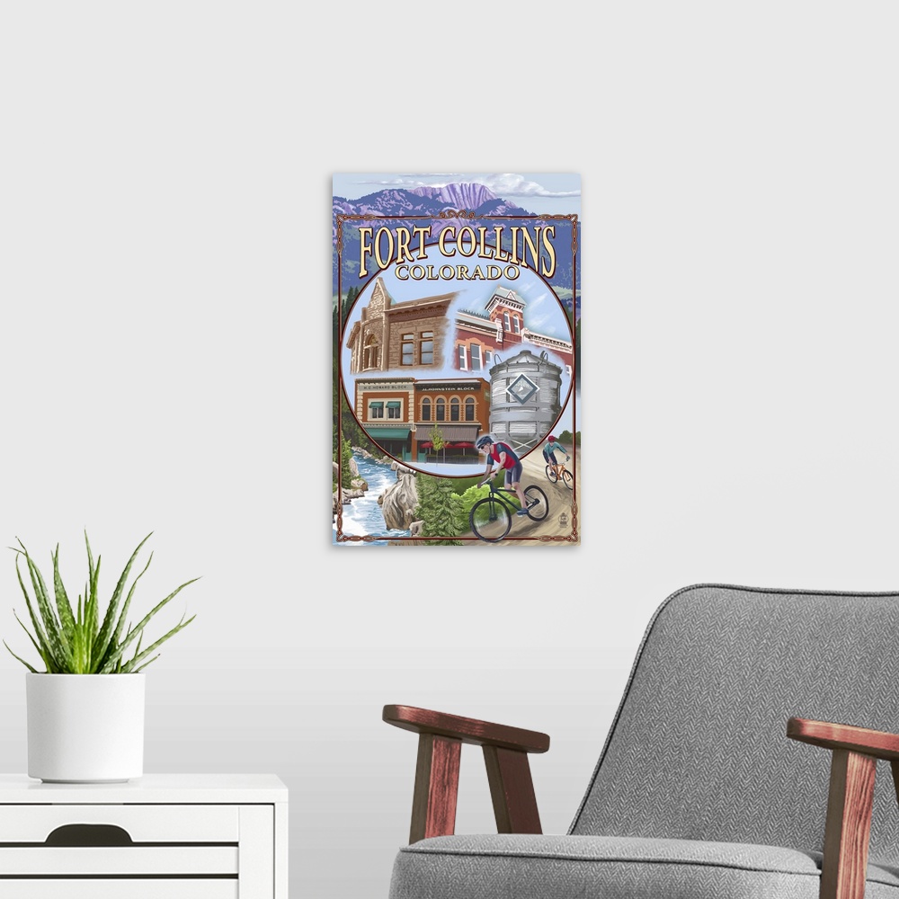 A modern room featuring Fort Collins, Colorado Scenes: Retro Travel Poster