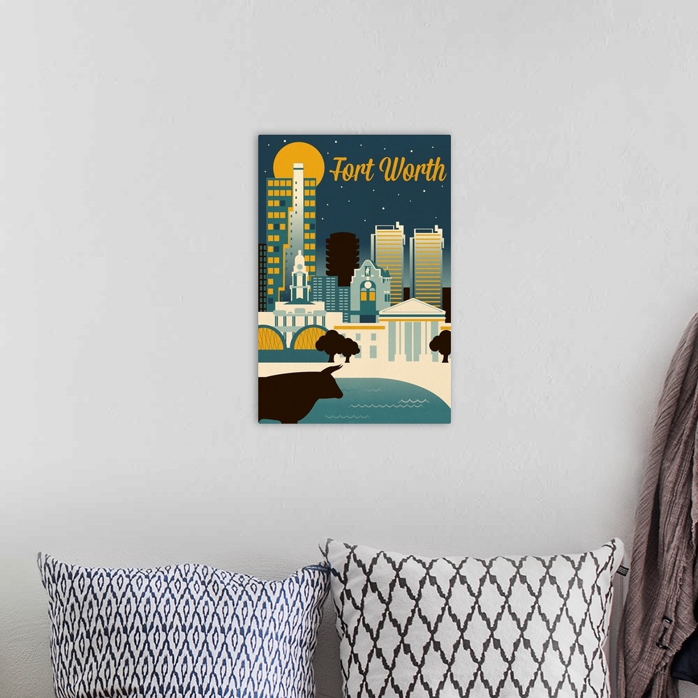 A bohemian room featuring Fort Worth, Texas - Retro Skyline Series