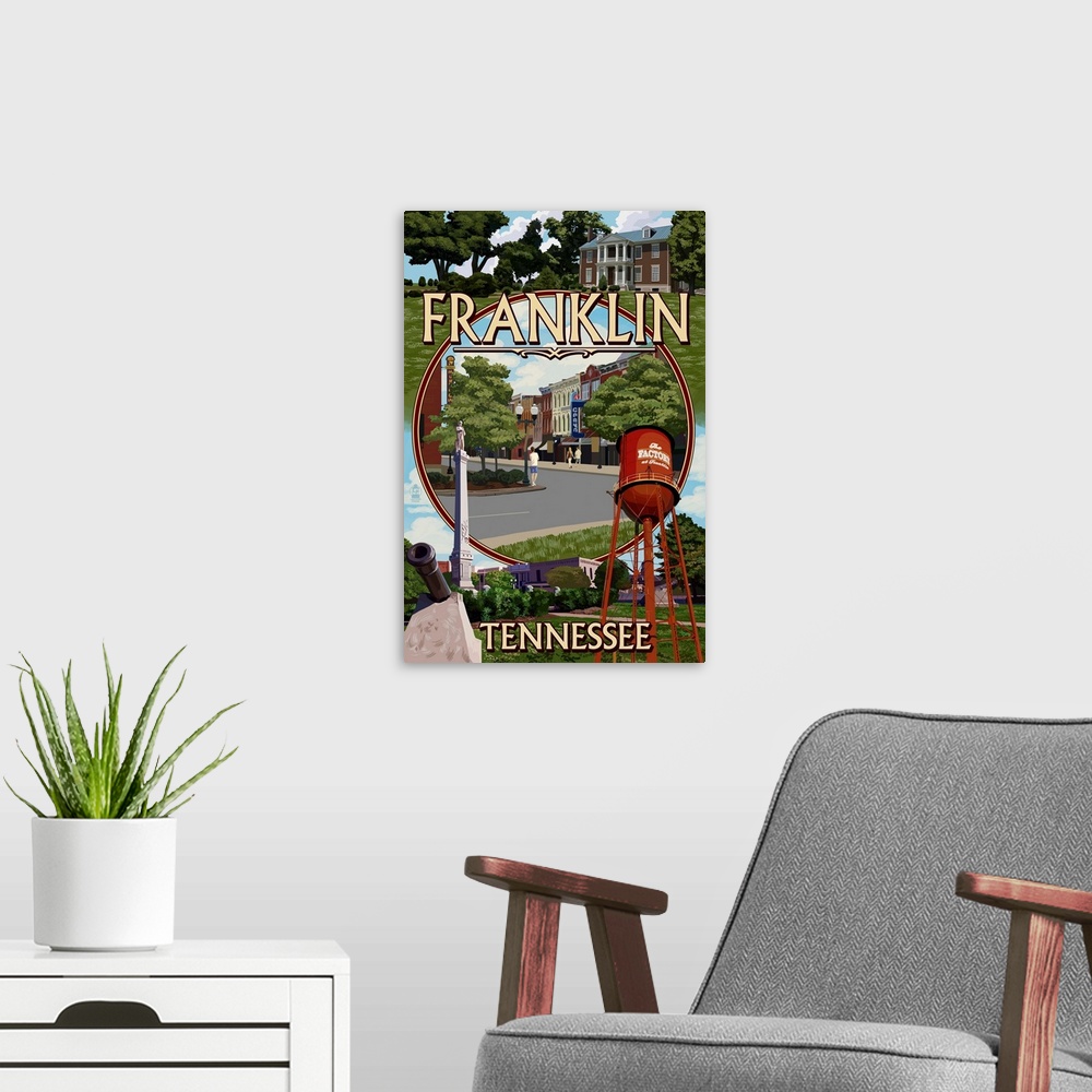 A modern room featuring Franklin, Tennessee - Montage: Retro Travel Poster