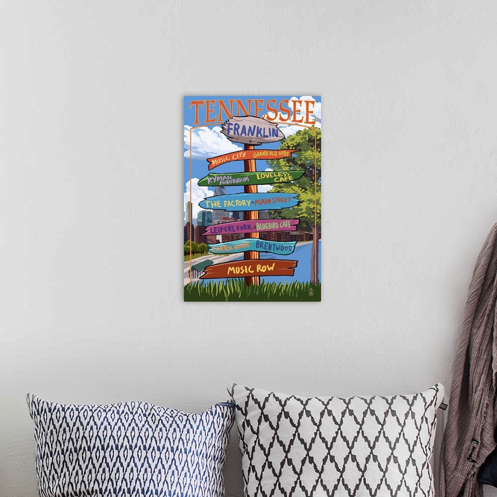 A bohemian room featuring Franklin, Tennessee - Sign Destinations: Retro Travel Poster