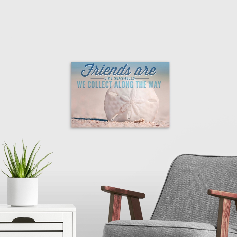 A modern room featuring Friends are Like Seashells, Sand Dollar
