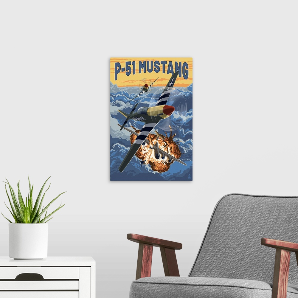 A modern room featuring Future Ace Pilot - B-25 Bomber Escort Mission - P-51 Mustang