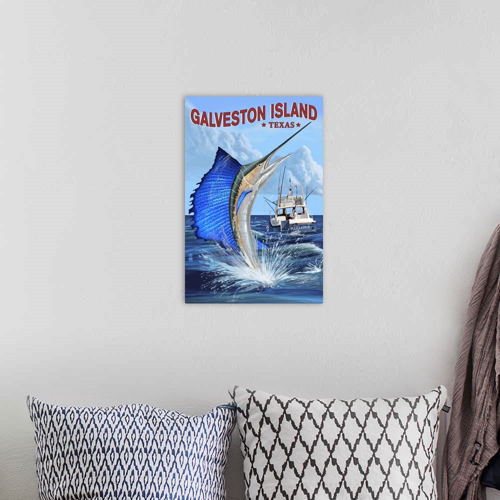 A bohemian room featuring Galveston Island, Texas - Sailfish Deep Sea Fishing