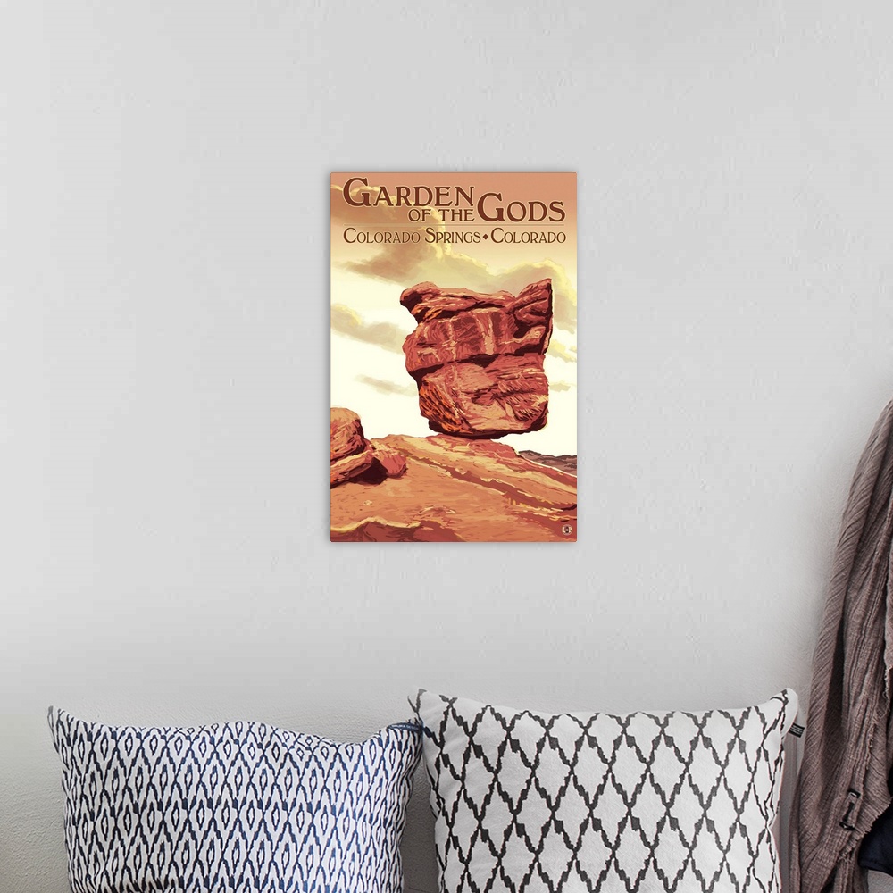 A bohemian room featuring Garden of the Gods - Balanced Rock: Retro Travel Poster