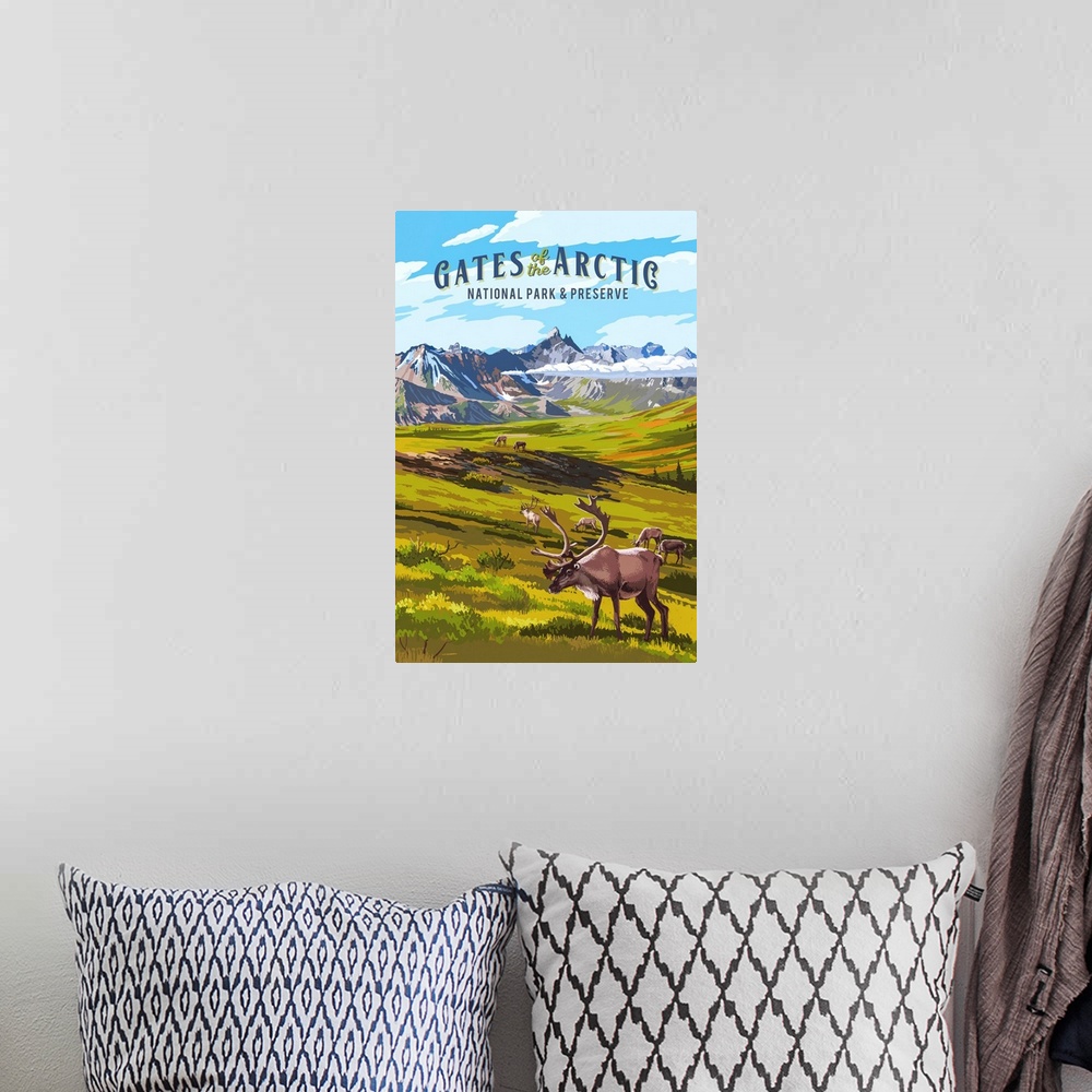 A bohemian room featuring Gates of the Arctic National Park, Moose Grazing: Retro Travel Poster