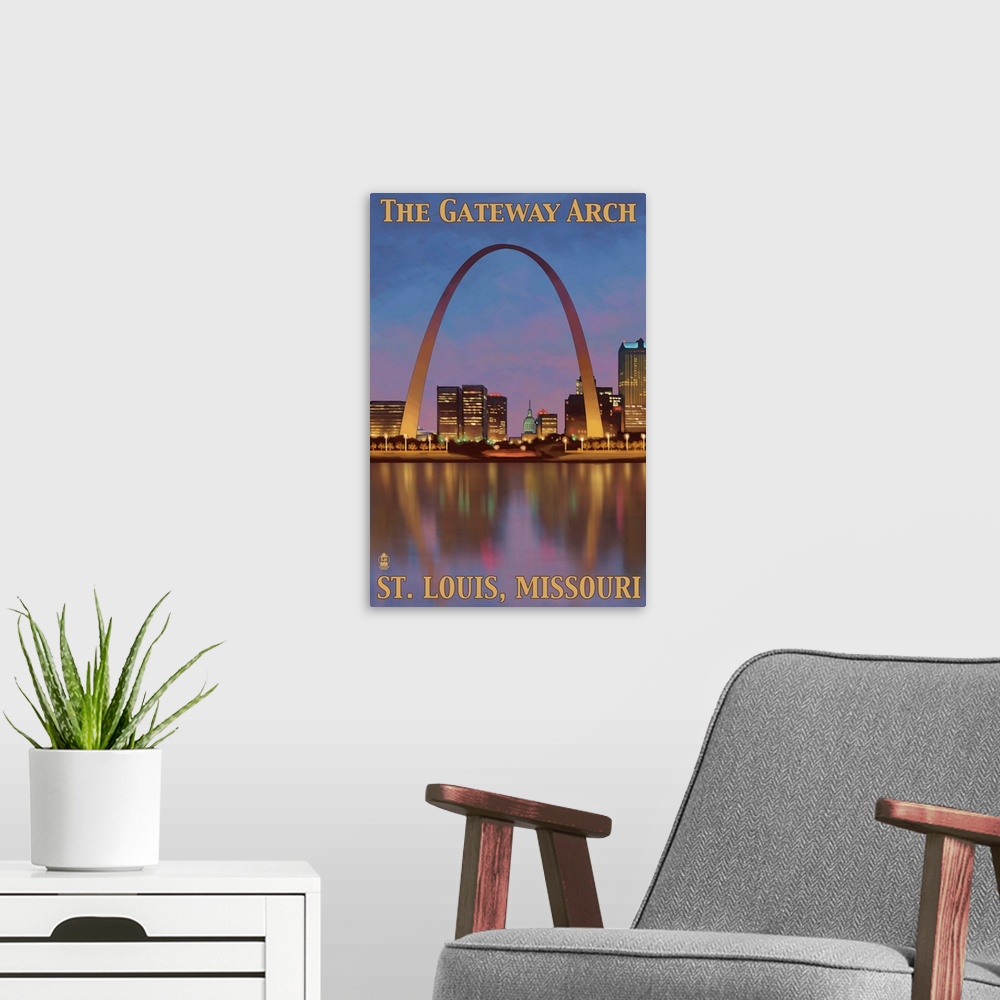A modern room featuring Gateway Arch - St. Louis, MO: Retro Travel Poster