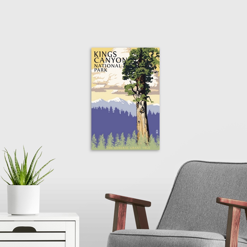 A modern room featuring General Grant Tree - Kings Canyon National Park, California: Retro Travel Poster