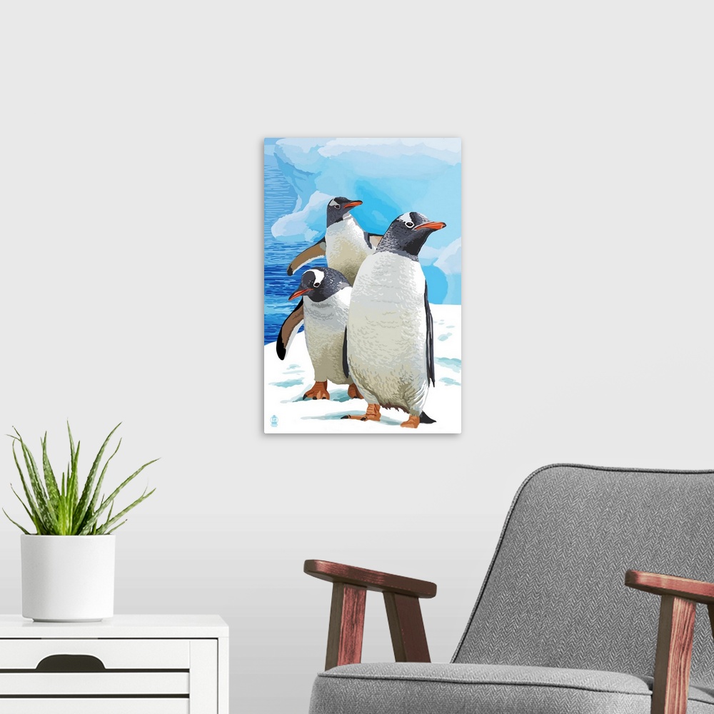 A modern room featuring Gentoo Penguins