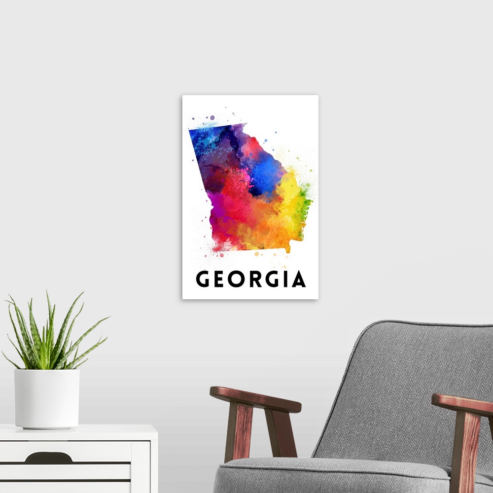 A modern room featuring Georgia - State Abstract Watercolor