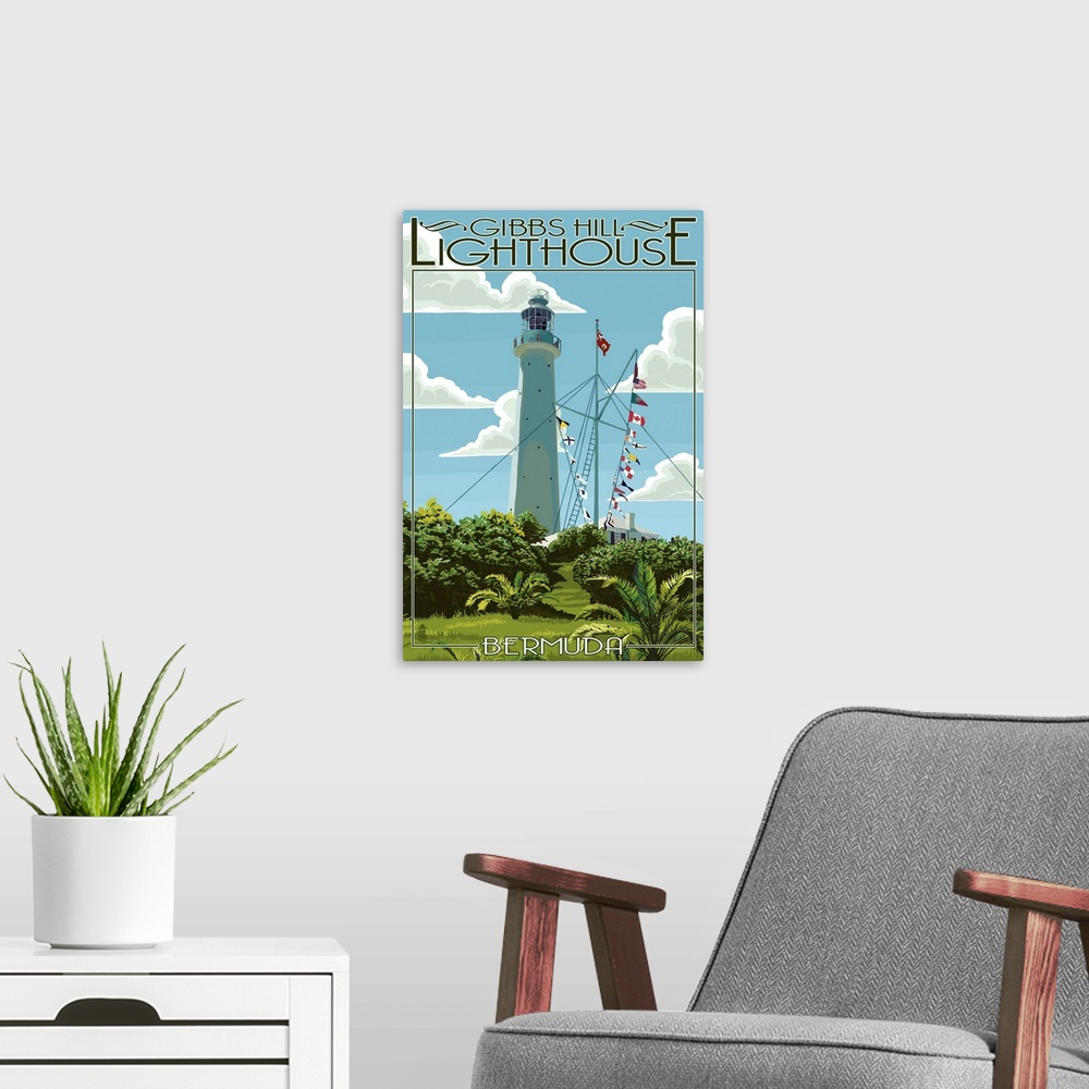 A modern room featuring Gibbs Hill Lighthouse - Bermuda: Retro Travel Poster