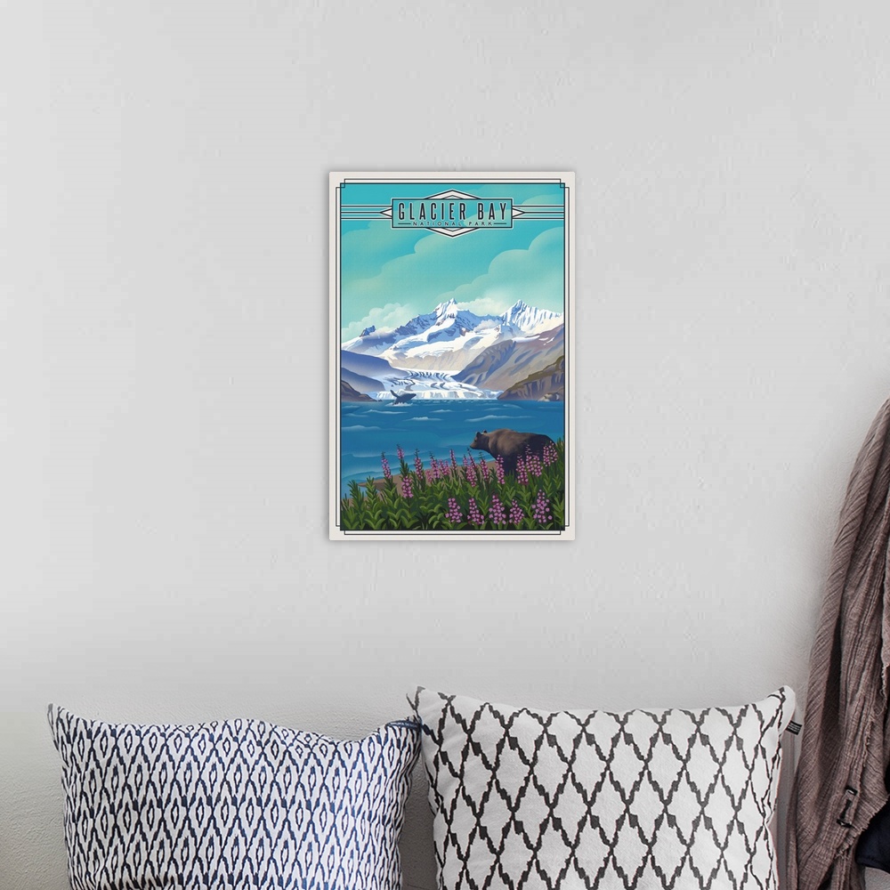 A bohemian room featuring Glacier Bay National Park & Preserve, Alaska - Lithograph National Park Series