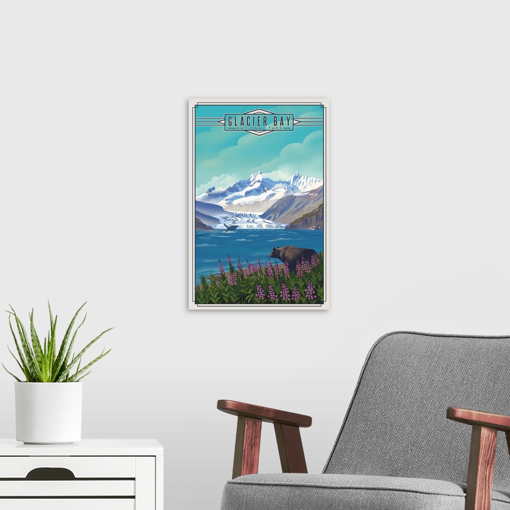 A modern room featuring Glacier Bay National Park & Preserve, Alaska - Lithograph National Park Series