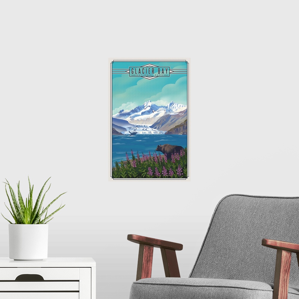 A modern room featuring Glacier Bay National Park & Preserve, Alaska - Lithograph National Park Series