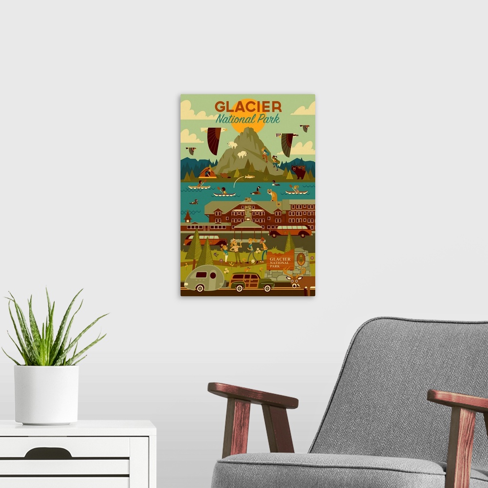 A modern room featuring Glacier National Park, Adventure: Graphic Travel Poster