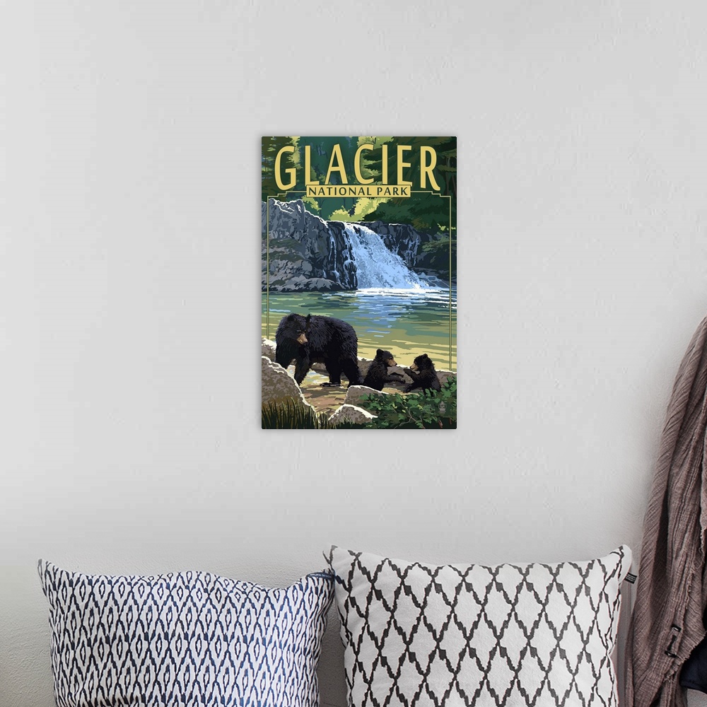 A bohemian room featuring Glacier National Park, Bear Family and Waterfall