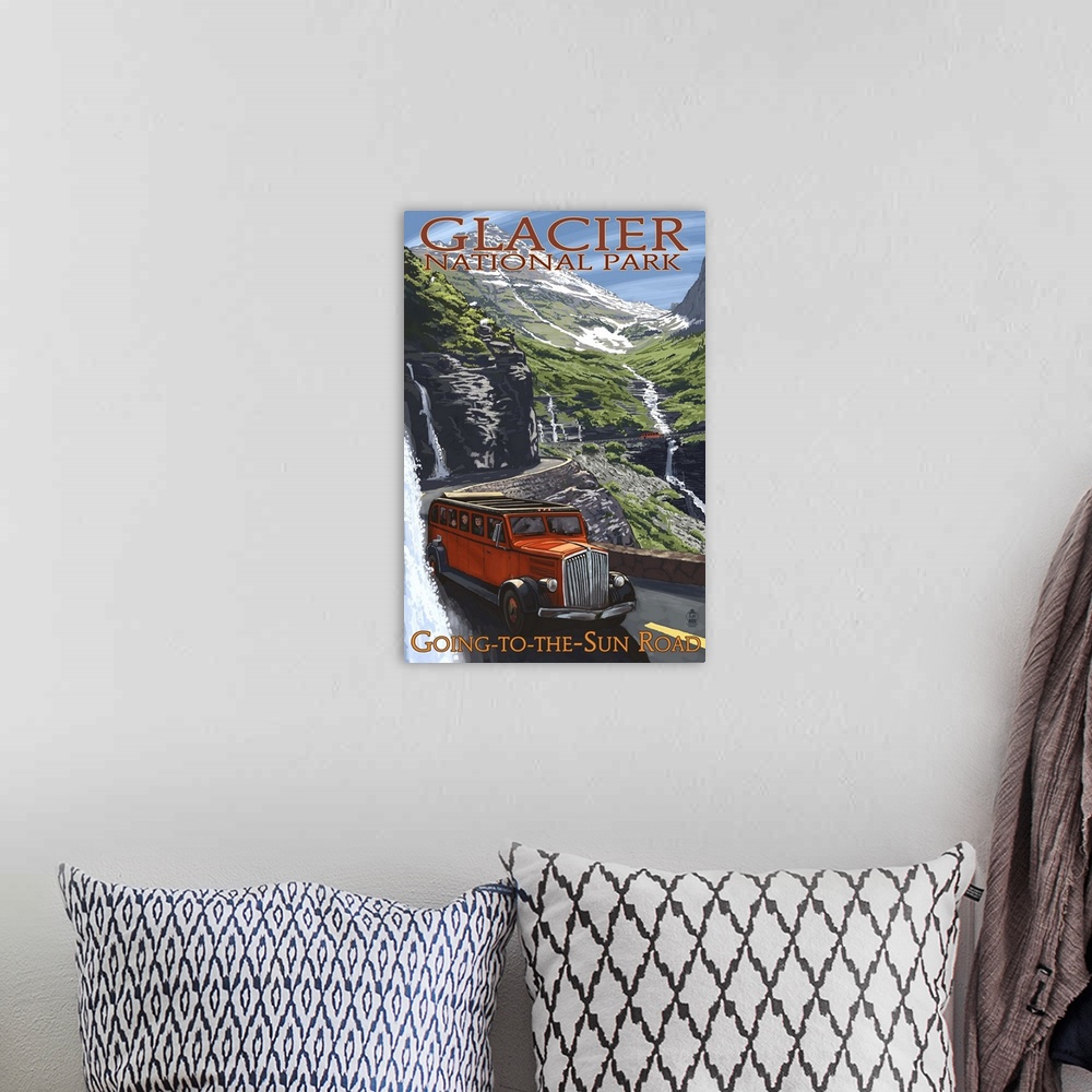 A bohemian room featuring Glacier National Park - Going-To-The-Sun Road: Retro Travel Poster