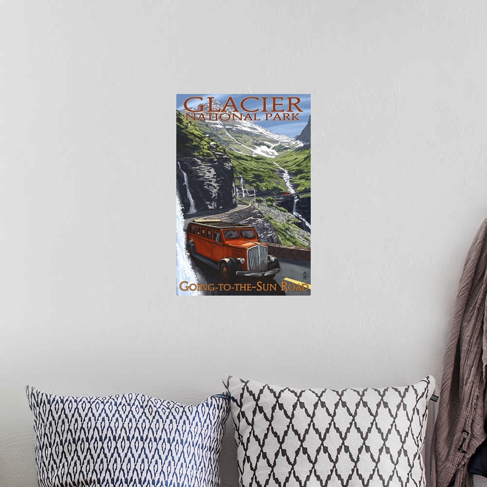 A bohemian room featuring Glacier National Park - Going-To-The-Sun Road: Retro Travel Poster