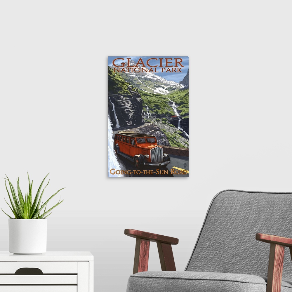 A modern room featuring Glacier National Park - Going-To-The-Sun Road: Retro Travel Poster