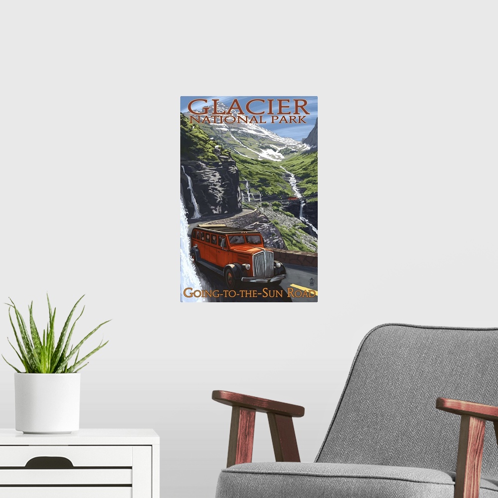 A modern room featuring Glacier National Park - Going-To-The-Sun Road: Retro Travel Poster