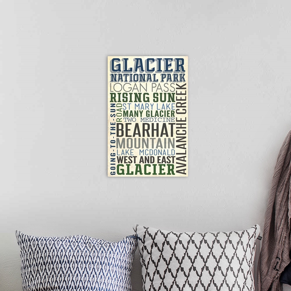 A bohemian room featuring Glacier National Park, Montana, Typography