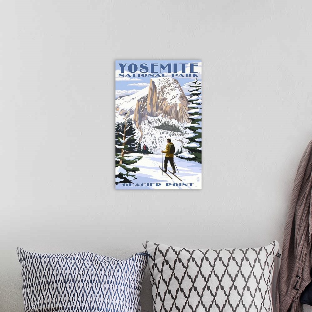 A bohemian room featuring Glacier Point and Half Dome - Yosemite National Park, California: Retro Travel Poster