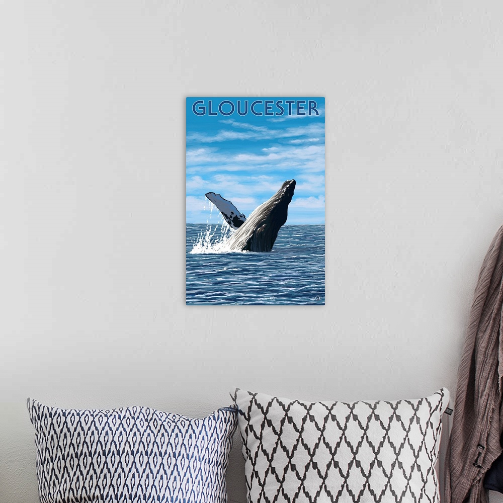 A bohemian room featuring Gloucester, MA - Humpback Whale: Retro Travel Poster