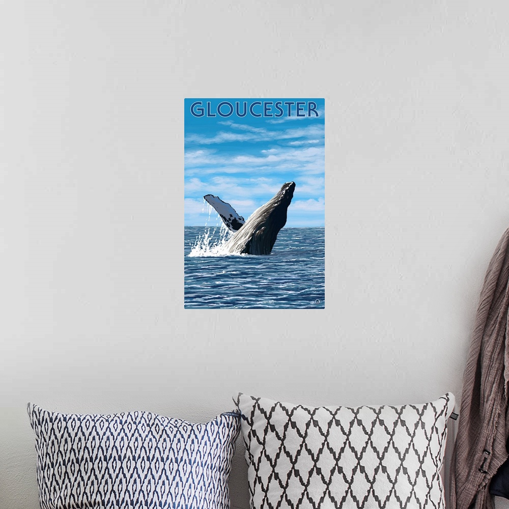 A bohemian room featuring Gloucester, MA - Humpback Whale: Retro Travel Poster