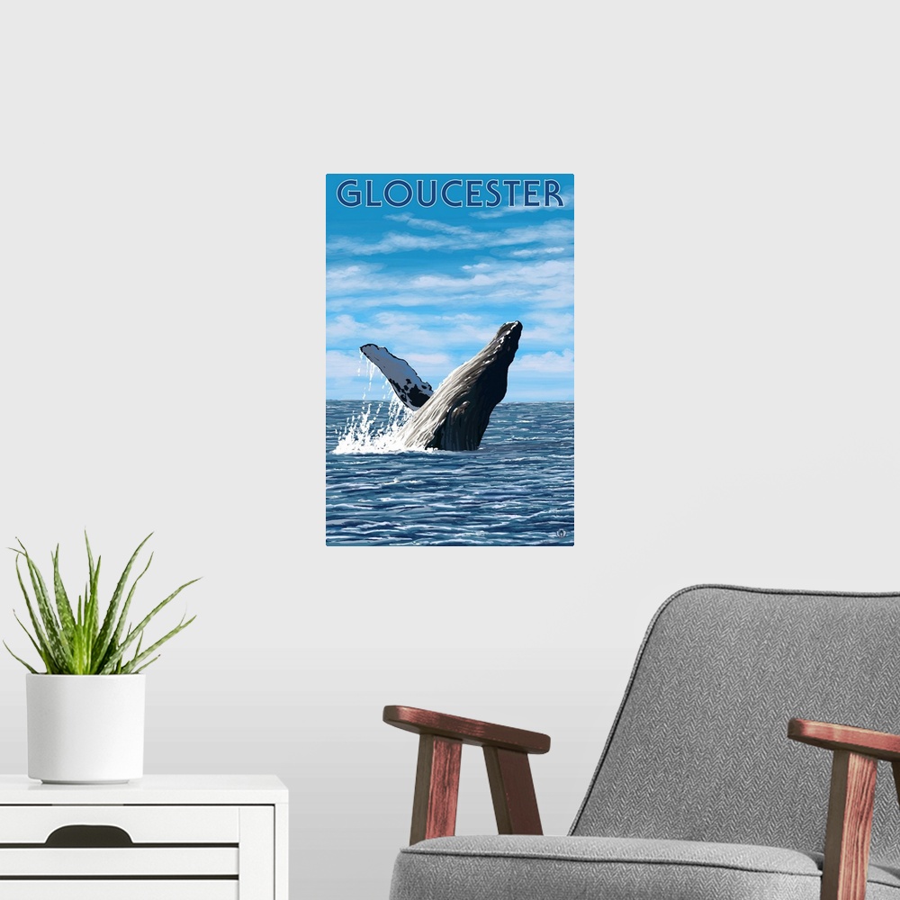 A modern room featuring Gloucester, MA - Humpback Whale: Retro Travel Poster