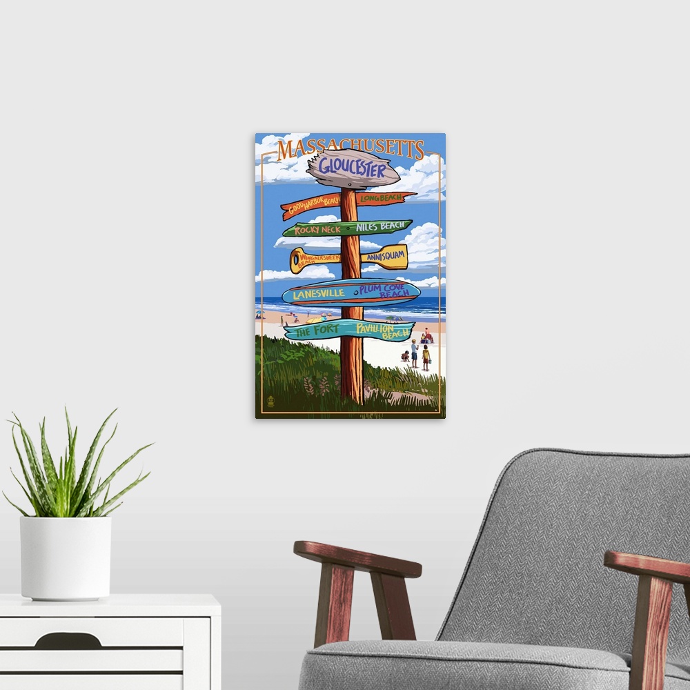 A modern room featuring Gloucester, Massachusetts - Sign Destinations: Retro Travel Poster