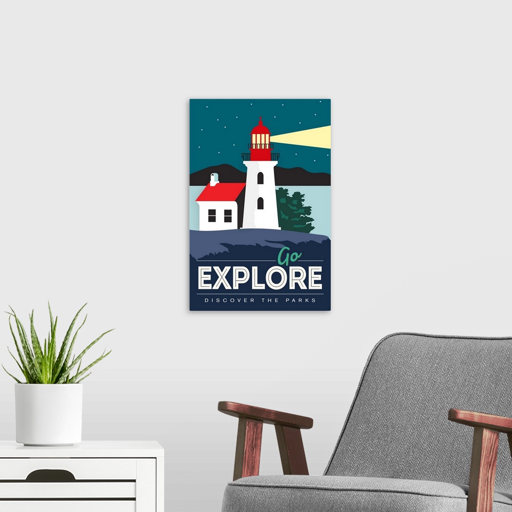 A modern room featuring Go Explore - Discover the Parks